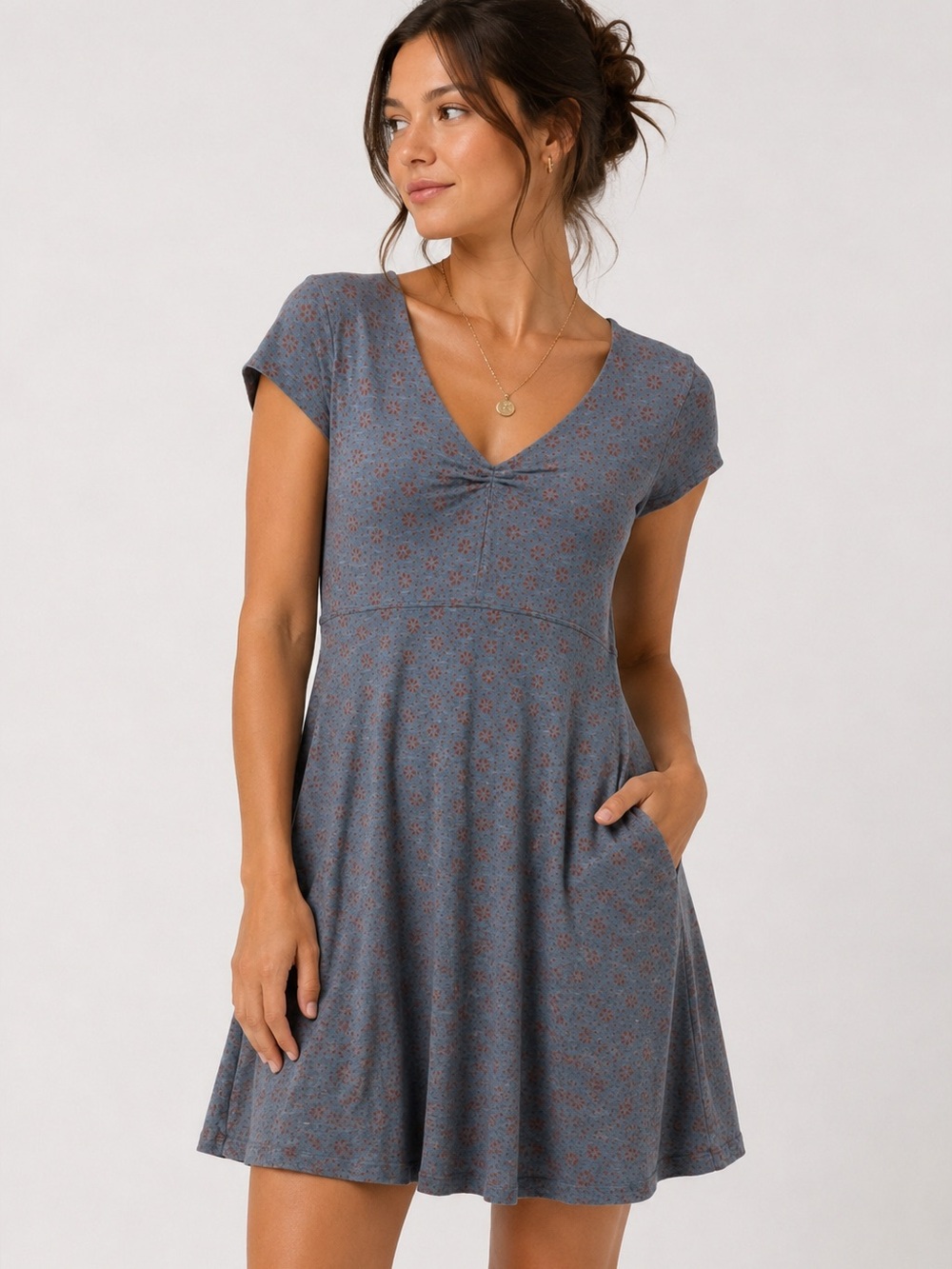 Toad&Co Rosemarie Dress Women's Large Blue Short Sleeve‎ Stretch Midi Casual